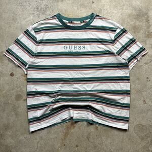 Vintage 90s Striped Guess Jeans Preppy Skater Shirt Size M